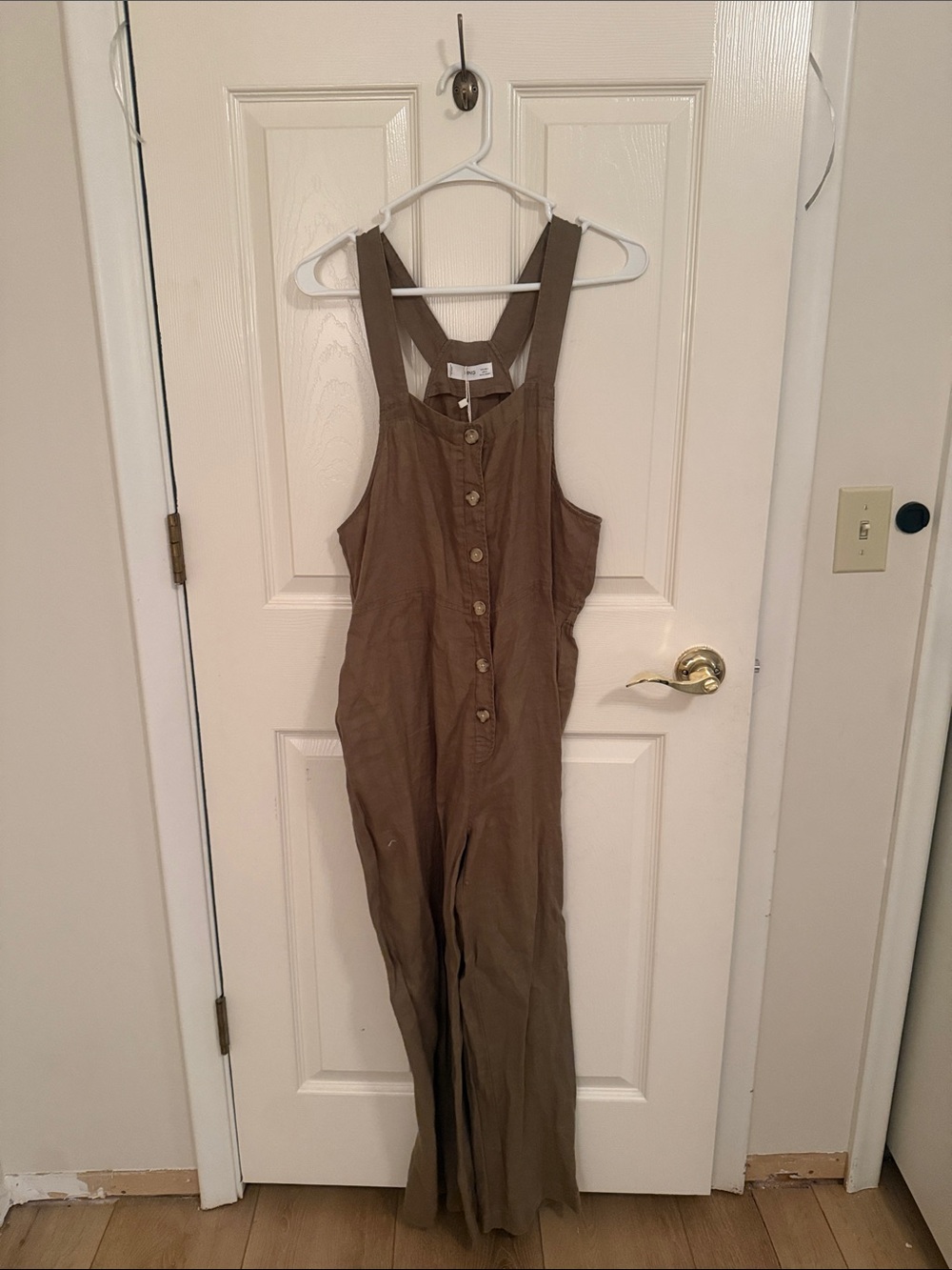 Button-Front Olive Green Linen Wide-Leg Jumpsuit